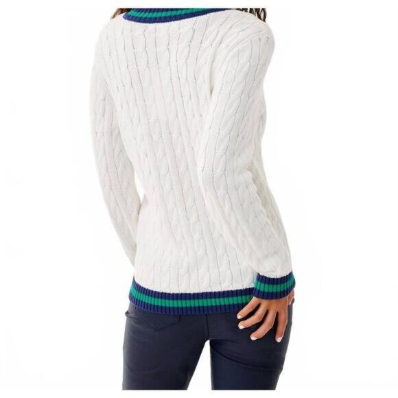 NWT Lilly Pulitzer Brockton V-Neck Cardigan in Coconut X Fiddle Leaf Green Small - Picture 3 of 5